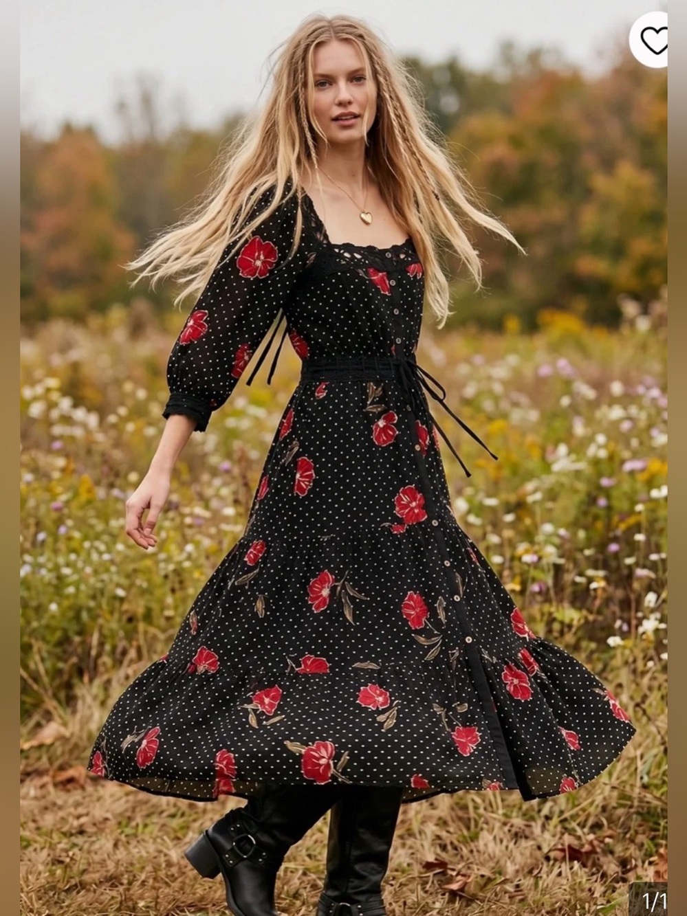 Free People Bohemian Witchy Cottage Ethereal Morning Meadows Maxi Dress